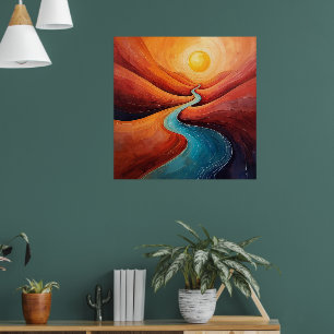 Sunlit Path – Abstract Winding River Art Print