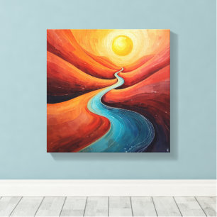 Sunlit Path – Abstract Winding River Art Print