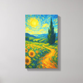 Sunlit Path Through Vibrant Sunflower Fields Canvas Print