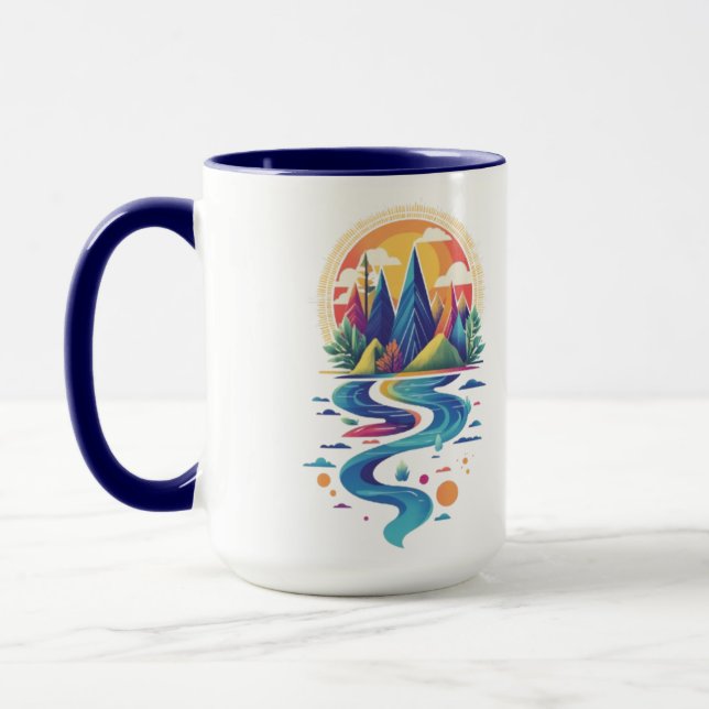 Sunlit Peaks and Flowing River Mug (Left)