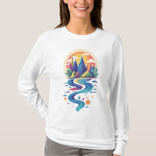 Sunlit Peaks and Flowing River T-Shirt