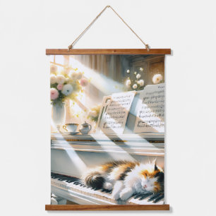 Sunlit Piano Cat Cottagecore Dream Hanging Tapestry