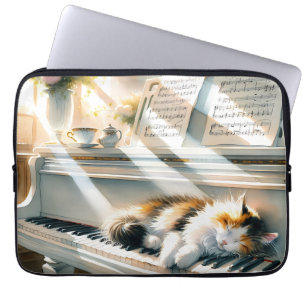 Sunlit Piano Cat Cottagecore Dream Laptop Sleeve