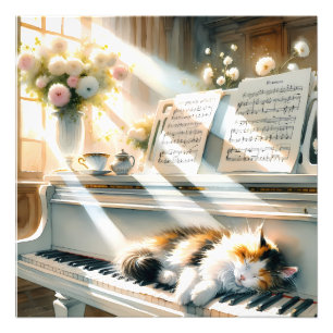 Sunlit Piano Cat Cottagecore Dream Photo Print