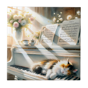Sunlit Piano Cat Cottagecore Dream Tile