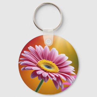 Sunlit pink daisy floral key ring