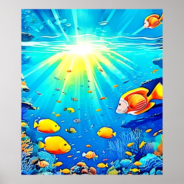 Sunlit Reef Life Glow Art Poster (Front)