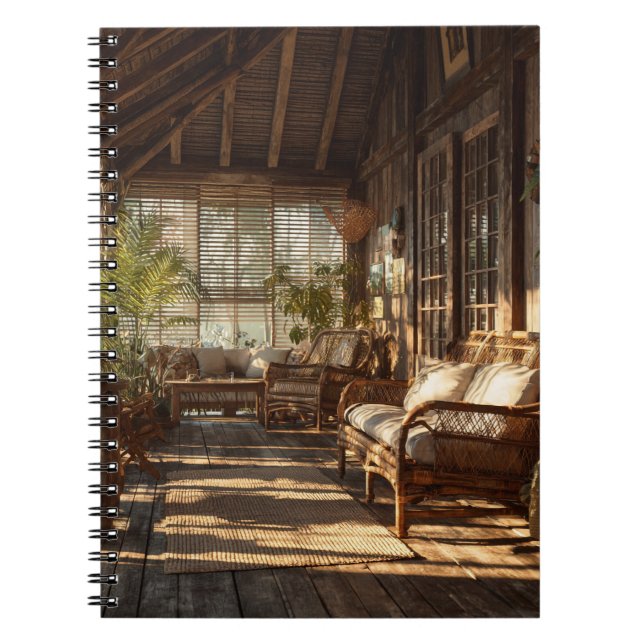 Sunlit Rustic Veranda Notebook (Front)