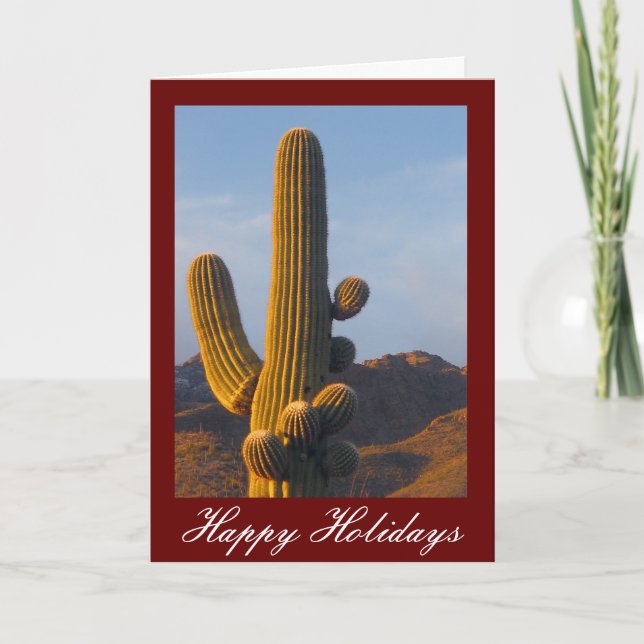 Sunlit Saguaro Cactus Customisable Holiday Card (Front)