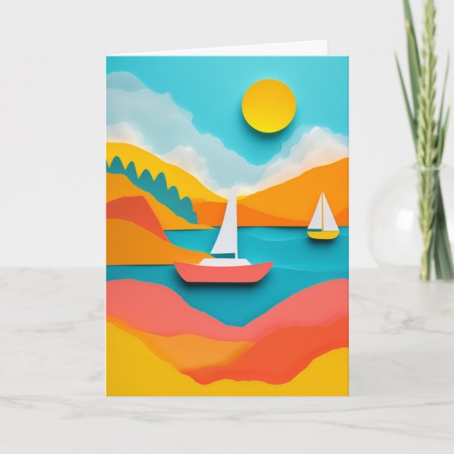 Sunlit Sailboats by Lake Card (Front)