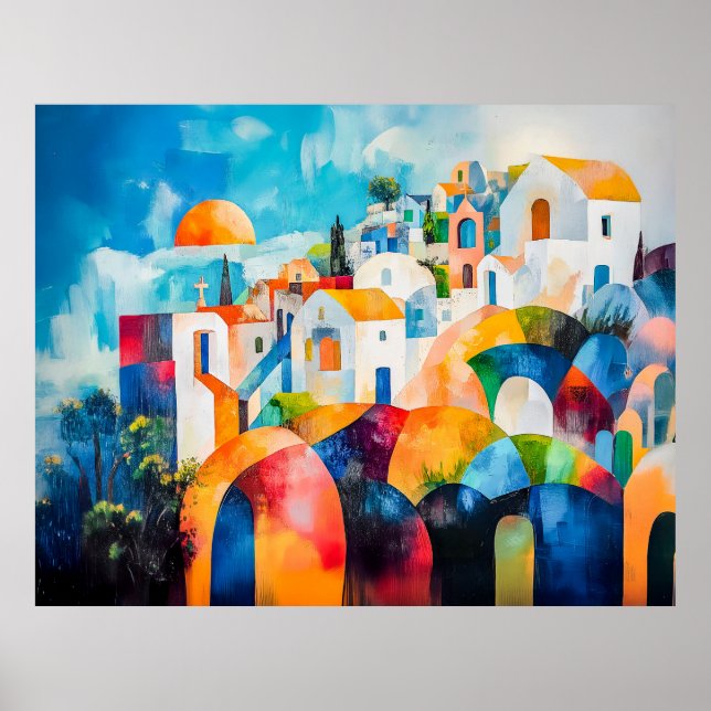 Sunlit Santorini in Expressive Colours Poster (Front)