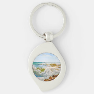 Sunlit Sea with Crashing Waves Key Ring