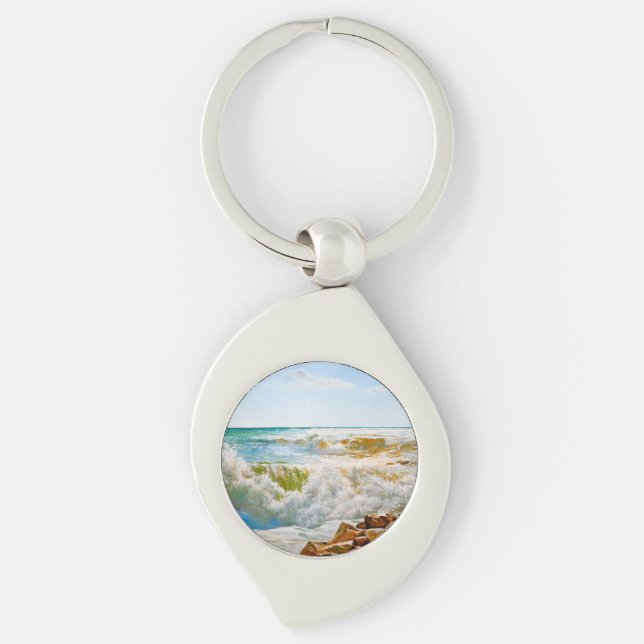 Sunlit Sea with Crashing Waves Key Ring (Front)