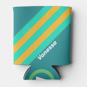 Sunlit Seas Stripes with Name Can Cooler