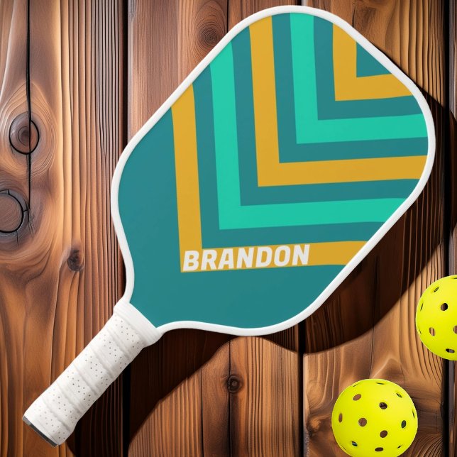 Sunlit Seas Vintage Chevron with Name Pickleball Paddle (Creator Uploaded)