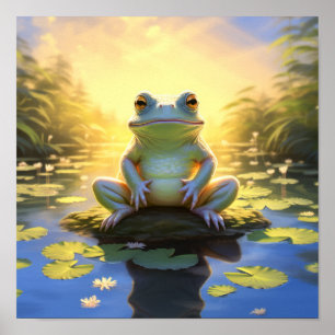 Sunlit Serenity: Majestic Frog Relaxing on Lillypa Poster