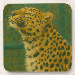 Sunlit Silence – Resting Leopard in Forest Light Coaster