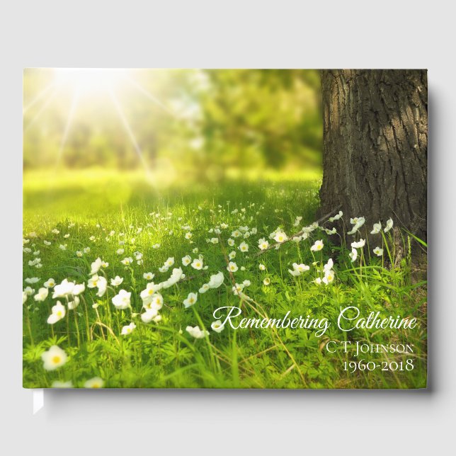 Sunlit Spring Meadow Funeral Condolence Guest Book (Front)