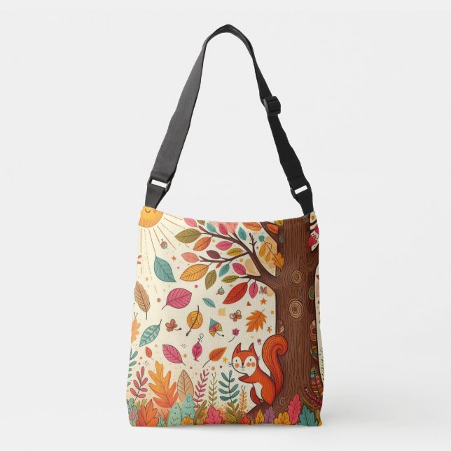 Sunlit Squirrel in the autumn fall Crossbody Bag (Front)