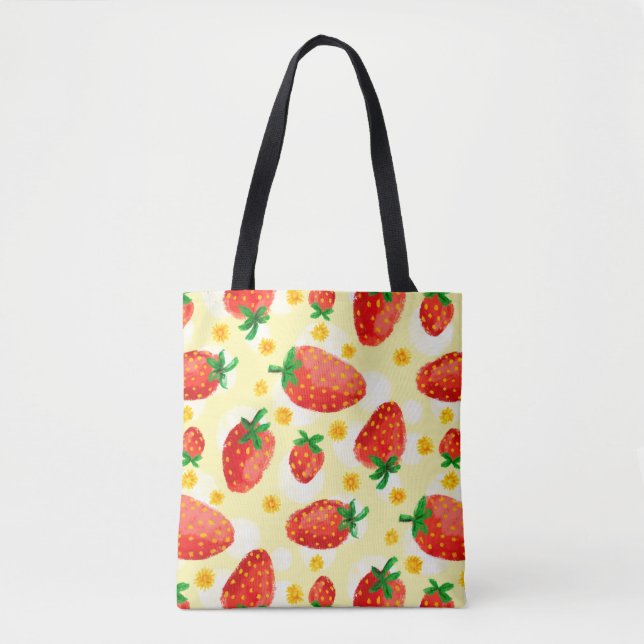 Sunlit Strawberries & Daisies Tote Bag (Front)
