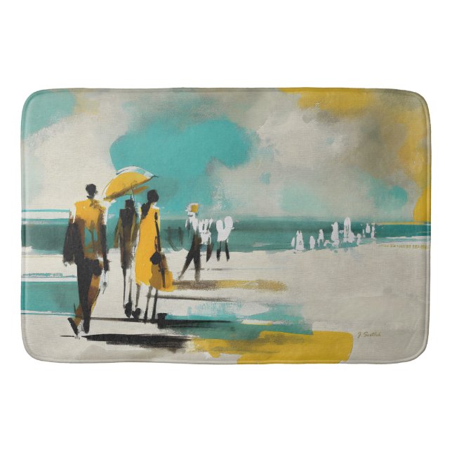 Sunlit Stroll – Abstract Figures In Open Light Bath Mat (Front)