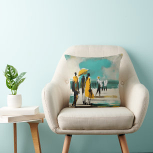 Sunlit Stroll – Abstract Figures In Open Light Cushion