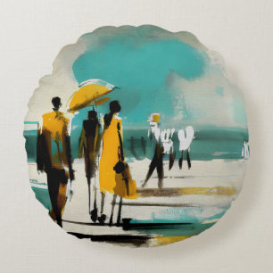 Sunlit Stroll – Abstract Figures In Open Light Round Cushion