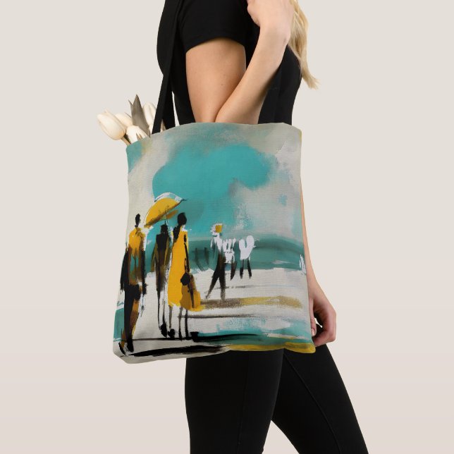 Sunlit Stroll – Abstract Figures In Open Light Tote Bag (Close Up)