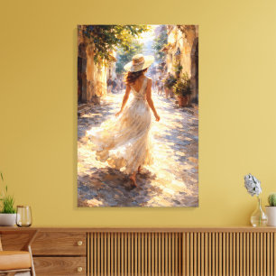 Sunlit Stroll: Impasto Style Canvas Print