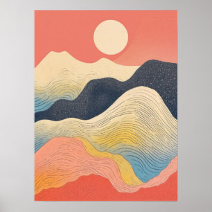 Sunlit Summit: A Colourful Mountain Landscape Poster