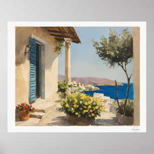 Sunlit Terrace by the Sea Poster