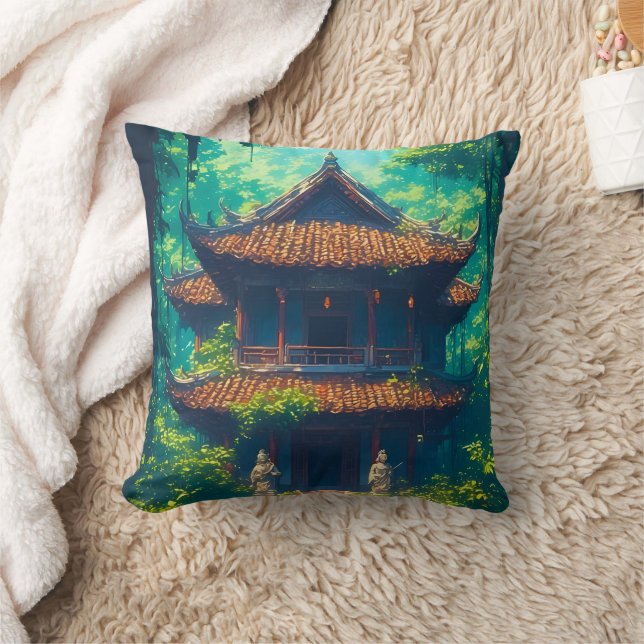 Sunlit Thai House in Lush Jungle Cushion (Blanket)