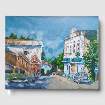Sunlit Town Street Impressionist Guest Book | Scen