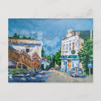 Sunlit Town Street Impressionist Postcard | Scenic