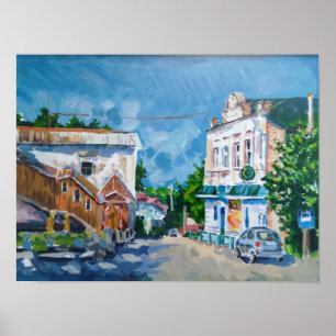 Sunlit Town Street Impressionist Poster Cosy Eur