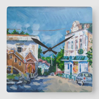 Sunlit Town Street Impressionist Wall Clock | Sce