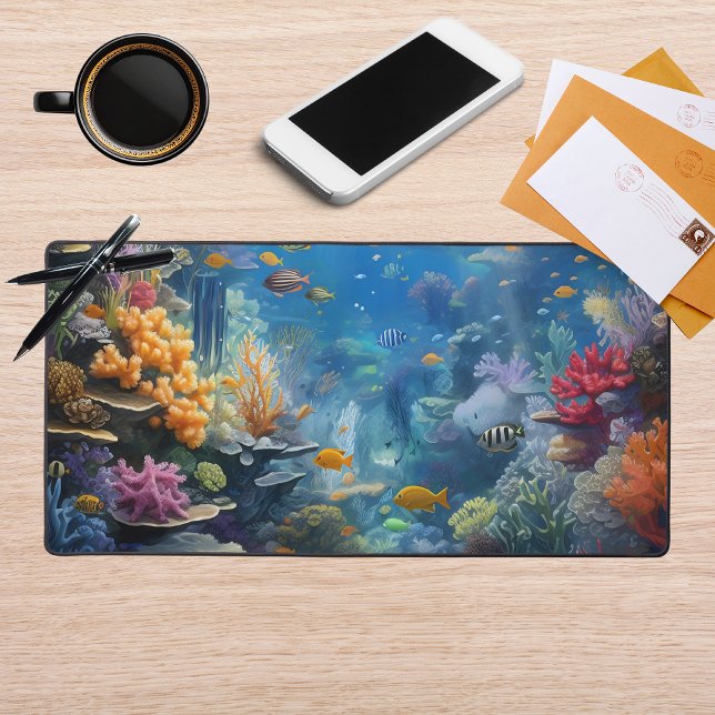 Sunlit Tropical Underwater Coral Reef Desk Mat (Creator Uploaded)