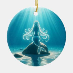 Sunlit, underwater mermaid ceramic tree decoration
