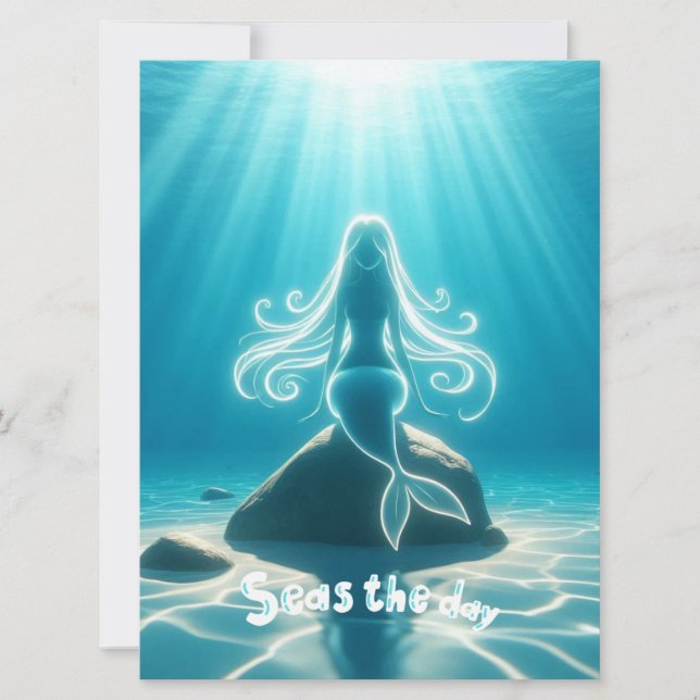 Sunlit, underwater mermaid holiday card (Front)