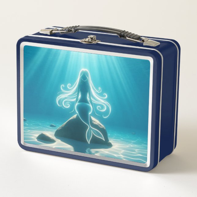 Sunlit, underwater mermaid metal lunch box (Front)
