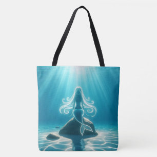 Sunlit, underwater mermaid tote bag