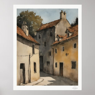 Sunlit Village Street Poster