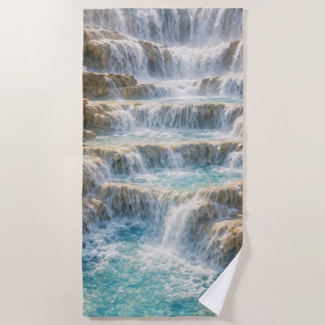 Sunlit Waterfall Canyon Beach Towel (Front)