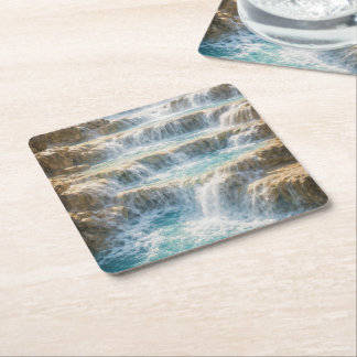 Sunlit Waterfall Canyon Square Paper Coaster