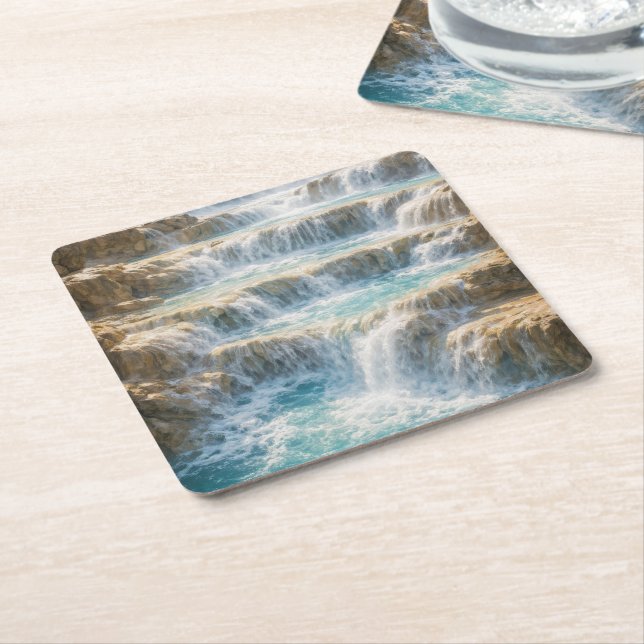 Sunlit Waterfall Canyon Square Paper Coaster (Angled)