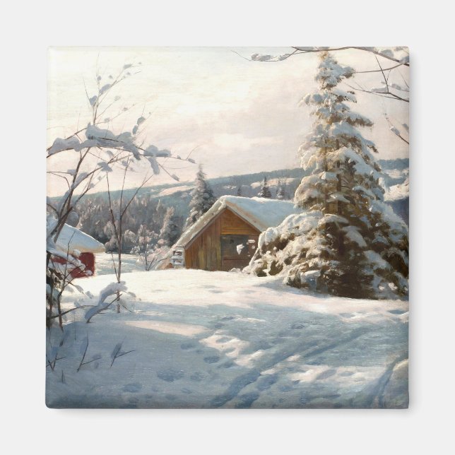Sunlit winter landscape by Peder Mork Monsted Magnet (Front)