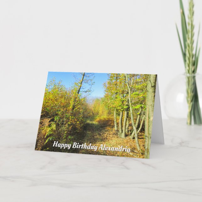 Sunlit Woods in Autumn - Custom Birthday Card (Front)