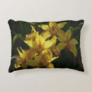 Sunlit Yellow Orchids Floral Decorative Cushion