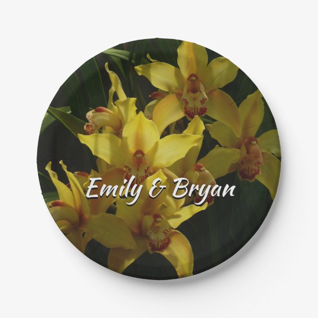 Sunlit Yellow Orchids Floral Paper Plate (Front)