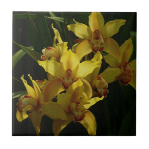 Sunlit Yellow Orchids Floral Tile